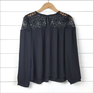 LOFT lace yoke blouse never worn navy